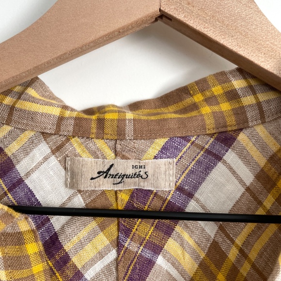 Ichi Antiquites Plaid Linen Button Front Shirt - Picture 4 of 9